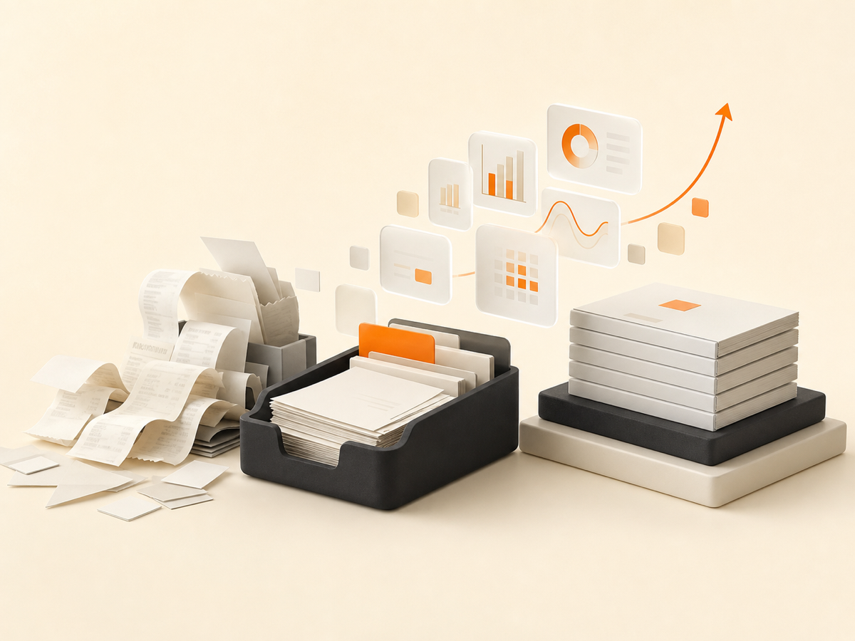 An organized system transforming scattered receipts and documents into structured financial information